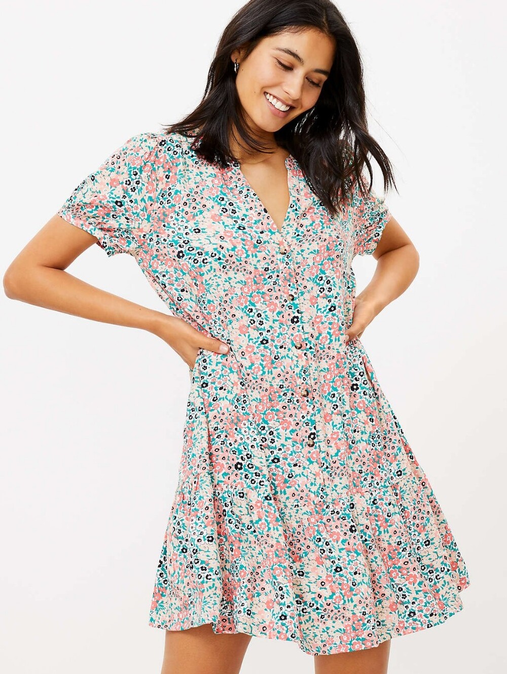 LOFT Floral Short Sleeve Dress